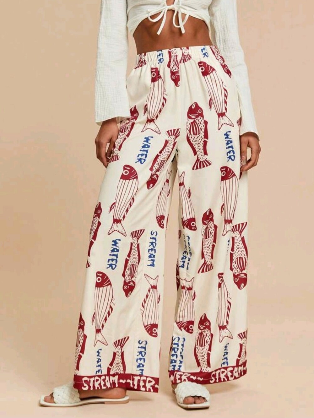 Red And White Gingham Women's Wide Leg Loose Woven Pants